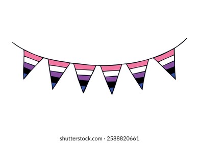 Colorful garland Gender fluid pride flag Happy pride day LGBTQ community Pride Month Vector hand drawn doodle for posters, stickers, logo, cards