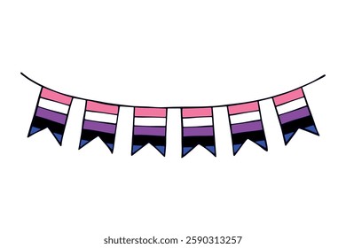 Colorful garland Gender fluid pride flag Happy pride day LGBTQ community Pride Month Vector hand drawn doodle for posters, stickers, logo, cards