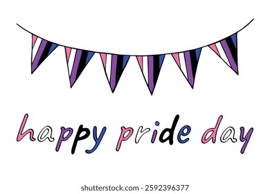 Colorful garland Gender fluid pride flag Happy pride day LGBTQIA community Pride Month Vector hand drawn doodle for posters, stickers, logo, cards