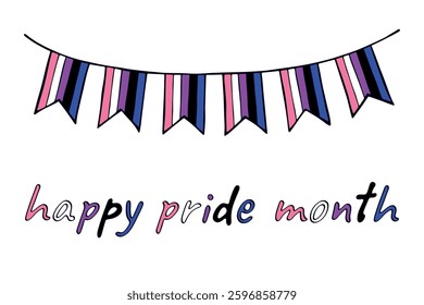 Colorful garland Gender fluid pride flag Happy pride day LGBTQIA community Pride Month Vector hand drawn doodle for posters, stickers, logo, cards