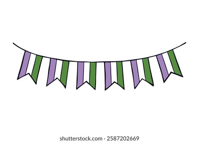 Colorful garland Genderqueer pride flag Happy pride day LGBTQ community Pride Month Vector hand drawn doodle for posters, stickers, logo, cards