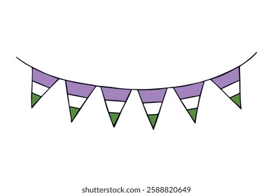 Colorful garland Genderqueer pride flag Happy pride day LGBTQ community Pride Month Vector hand drawn doodle for posters, stickers, logo, cards