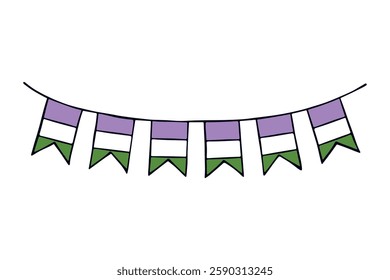 Colorful garland Genderqueer pride flag Happy pride day LGBTQ community Pride Month Vector hand drawn doodle for posters, stickers, logo, cards