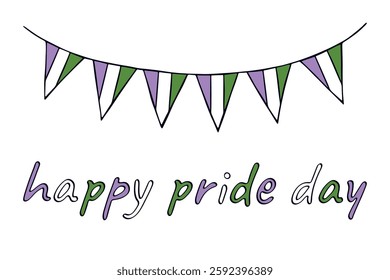 Colorful garland Genderqueer pride flag Happy pride day LGBTQIA community Pride Month Vector hand drawn doodle for posters, stickers, logo, cards