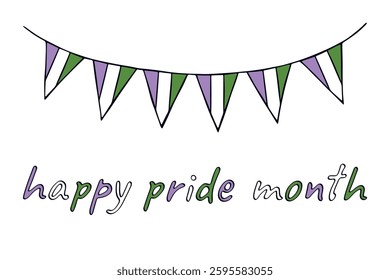 Colorful garland Genderqueer pride flag Happy pride day LGBTQIA community Pride Month Vector hand drawn doodle for posters, stickers, logo, cards