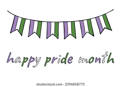 Colorful garland Genderqueer pride flag Happy pride day LGBTQIA community Pride Month Vector hand drawn doodle for posters, stickers, logo, cards