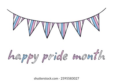 Colorful garland Intersex pride flag Happy pride day LGBTQIA community Pride Month Vector hand drawn doodle for posters, stickers, logo, cards