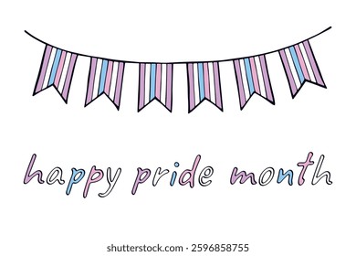 Colorful garland Intersex pride flag Happy pride day LGBTQIA community Pride Month Vector hand drawn doodle for posters, stickers, logo, cards