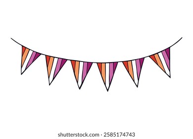 Colorful garland Lesbian pride flag Happy pride day LGBTQ community Pride Month Vector hand drawn doodle for posters, stickers, logo, cards