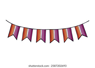 Colorful garland Lesbian pride flag Happy pride day LGBTQ community Pride Month Vector hand drawn doodle for posters, stickers, logo, cards