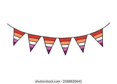 Colorful garland Lesbian pride flag Happy pride day LGBTQ community Pride Month Vector hand drawn doodle for posters, stickers, logo, cards