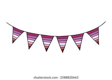 Colorful garland Lesbian pride flag Happy pride day LGBTQ community Pride Month Vector hand drawn doodle for posters, stickers, logo, cards