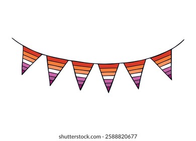 Colorful garland Lesbian pride flag Happy pride day LGBTQ community Pride Month Vector hand drawn doodle for posters, stickers, logo, cards