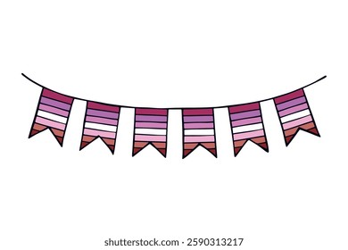 Colorful garland Lesbian pride flag Happy pride day LGBTQ community Pride Month Vector hand drawn doodle for posters, stickers, logo, cards