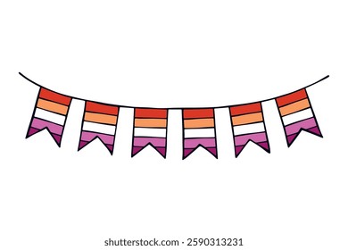 Colorful garland Lesbian pride flag Happy pride day LGBTQ community Pride Month Vector hand drawn doodle for posters, stickers, logo, cards