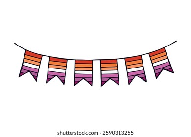 Colorful garland Lesbian pride flag Happy pride day LGBTQ community Pride Month Vector hand drawn doodle for posters, stickers, logo, cards