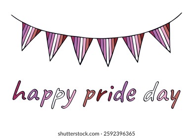 Colorful garland Lesbian pride flag Happy pride day LGBTQIA community Pride Month Vector hand drawn doodle for posters, stickers, logo, cards