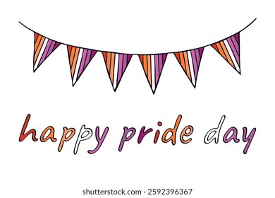 Colorful garland Lesbian pride flag Happy pride day LGBTQIA community Pride Month Vector hand drawn doodle for posters, stickers, logo, cards