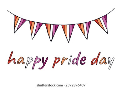 Colorful garland Lesbian pride flag Happy pride day LGBTQIA community Pride Month Vector hand drawn doodle for posters, stickers, logo, cards