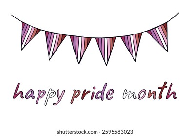 Colorful garland Lesbian pride flag Happy pride day LGBTQIA community Pride Month Vector hand drawn doodle for posters, stickers, logo, cards