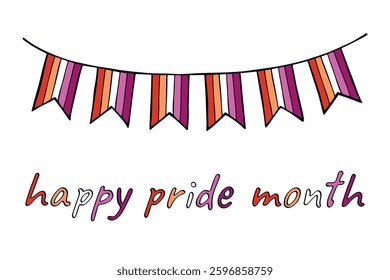 Colorful garland Lesbian pride flag Happy pride day LGBTQIA community Pride Month Vector hand drawn doodle for posters, stickers, logo, cards