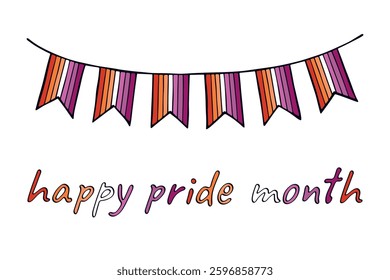 Colorful garland Lesbian pride flag Happy pride day LGBTQIA community Pride Month Vector hand drawn doodle for posters, stickers, logo, cards