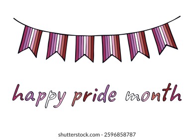 Colorful garland Lesbian pride flag Happy pride day LGBTQIA community Pride Month Vector hand drawn doodle for posters, stickers, logo, cards