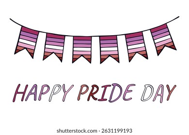 Colorful garland Lesbian pride flag Happy pride day LGBTQIA community Pride Month Vector hand drawn doodle for posters, stickers, logo, cards
