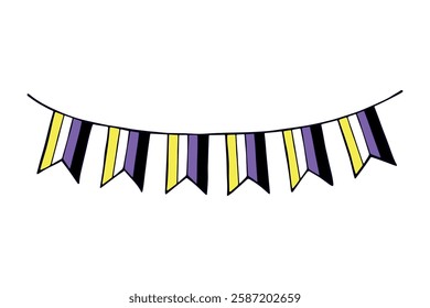 Colorful garland Non-binary pride flag Happy pride day LGBTQ community Pride Month Vector hand drawn doodle for posters, stickers, logo, cards