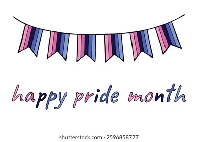 Colorful garland Omnisexual pride flag Happy pride day LGBTQIA community Pride Month Vector hand drawn doodle for posters, stickers, logo, cards