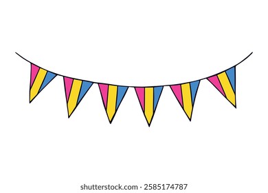 Colorful garland Pansexual pride flag Happy pride day LGBTQ community Pride Month Vector hand drawn doodle for posters, stickers, logo, cards