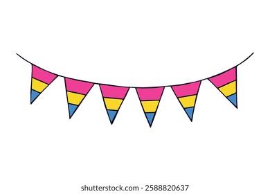 Colorful garland Pansexual pride flag Happy pride day LGBTQ community Pride Month Vector hand drawn doodle for posters, stickers, logo, cards