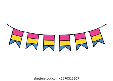 Colorful garland Pansexual pride flag Happy pride day LGBTQ community Pride Month Vector hand drawn doodle for posters, stickers, logo, cards