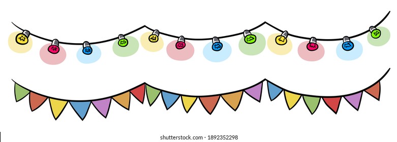 Colorful garland and party flags 