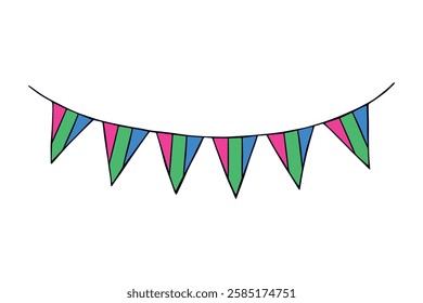 Colorful garland Polysexual pride flag Happy pride day LGBTQ community Pride Month Vector hand drawn doodle for posters, stickers, logo, cards