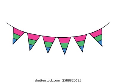 Colorful garland Polysexual pride flag Happy pride day LGBTQ community Pride Month Vector hand drawn doodle for posters, stickers, logo, cards