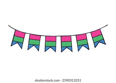 Colorful garland Polysexual pride flag Happy pride day LGBTQ community Pride Month Vector hand drawn doodle for posters, stickers, logo, cards