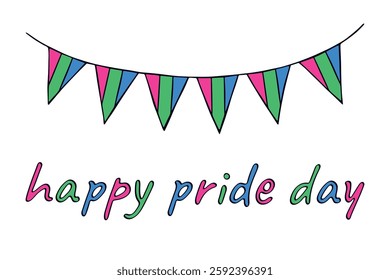 Colorful garland Polysexual pride flag Happy pride day LGBTQIA community Pride Month Vector hand drawn doodle for posters, stickers, logo, cards