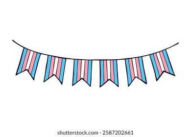 Colorful garland Transgender pride flag Happy pride day LGBTQ community Pride Month Vector hand drawn doodle for posters, stickers, logo, cards