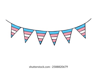 Colorful garland Transgender pride flag Happy pride day LGBTQ community Pride Month Vector hand drawn doodle for posters, stickers, logo, cards