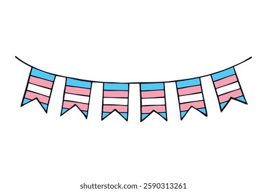 Colorful garland Transgender pride flag Happy pride day LGBTQ community Pride Month Vector hand drawn doodle for posters, stickers, logo, cards