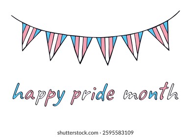 Colorful garland Transgender pride flag Happy pride day LGBTQIA community Pride Month Vector hand drawn doodle for posters, stickers, logo, cards