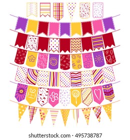 Colorful garland vector set, isolated on white background.