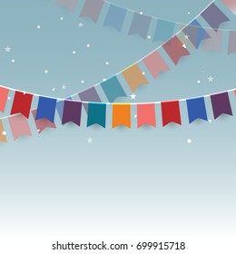 Colorful garlands festive flags and confetti, stock vector