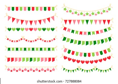 Colorful garlands with flags. Carnival design elements for congratulation banners and birthday invitations vector illustration