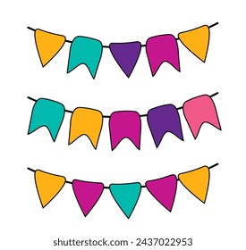 Colorful Garlands flags set for party celebration. Vector flat cartoon illustration.