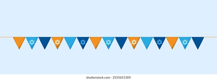 Colorful garlands made of paper flags for Hanukkah. Hanging pennant decoration.