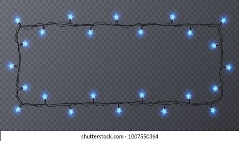 Colorful garlands with shape of stars. Holiday decoration garland, vector frame with space for text
