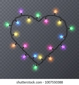 Colorful garlands with shape of stars. Holiday decoration garland, vector frame with space for text