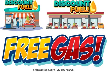 Colorful Gas Station Banner Illustration in Vector Style